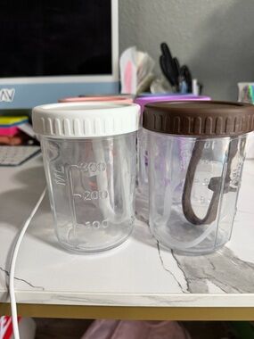 Clear Plastic Storage Jars with White and Brown Lids - Set of 2
